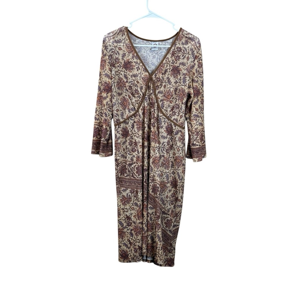 Japanese Weekend Maternity Dress XL Brown Fall Floral V-Neck LS Bloomcore